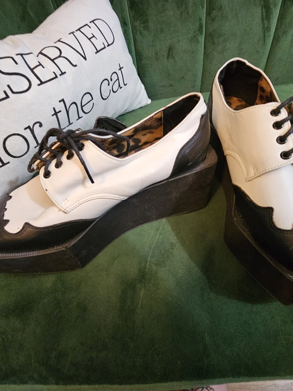 Iron Fist Black & White Platform Wingtip Oxfords with Bat Wing Detail